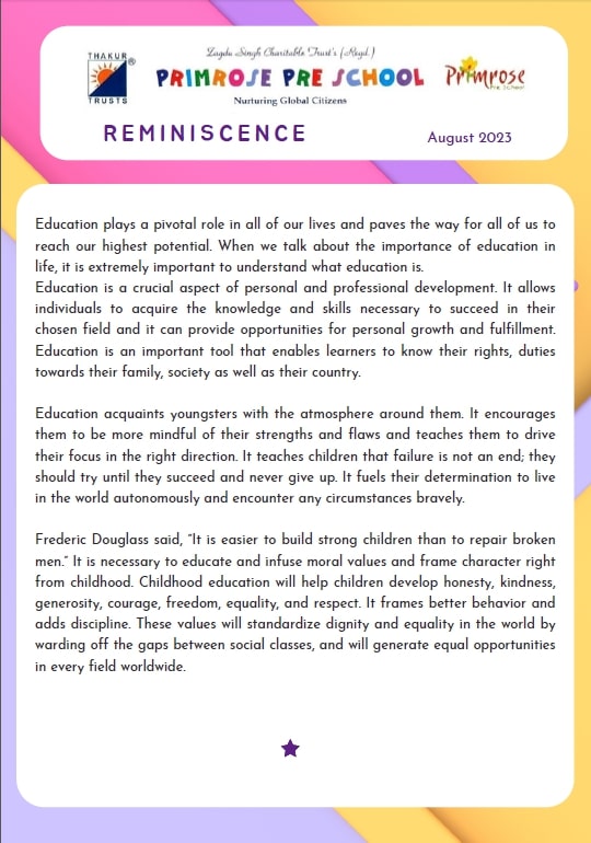 Reminiscence August 2023 – Primrose Pre School cover