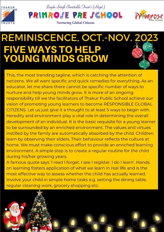 REMINISCENCE OCTOBER AND NOVEMBER 2023 PRIMROSE PRE SCHOOL cover
