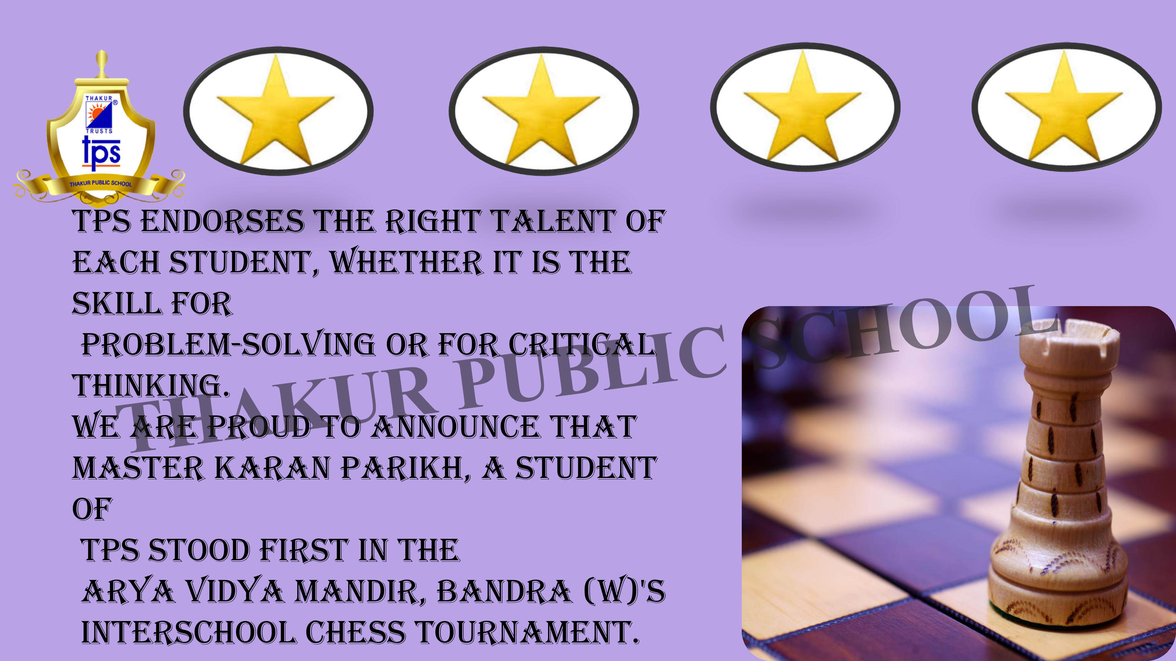 Master Karan Parikh stood first in International Chess Tournament Organized by Arya Vidya Mandir